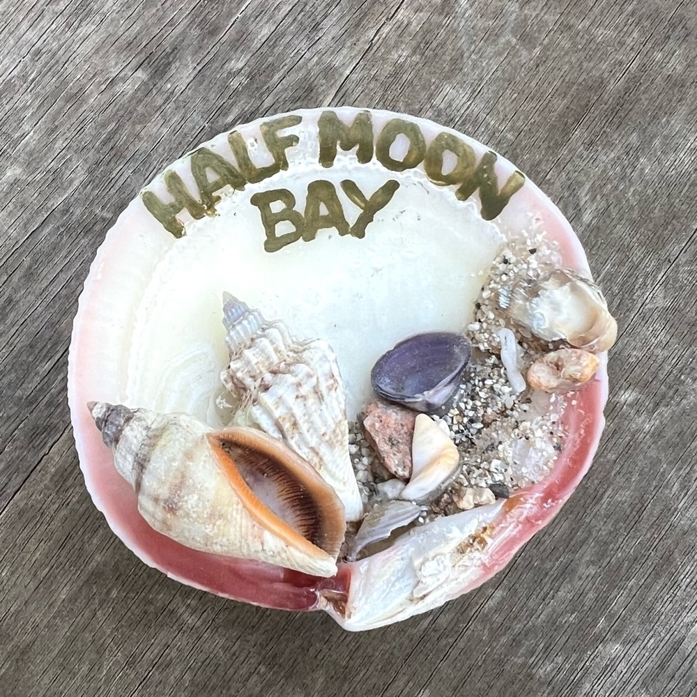Vintage 90s Half Moon Bay California Handmade Seashell Refrigerator Magnet